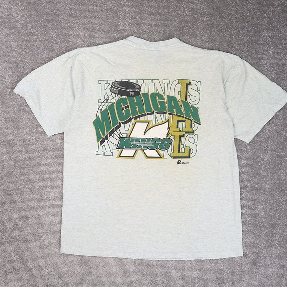 VTG 90s Michigan Wings Hockey Made in USA XL Gray Short Sleeve T-Shirt - Picture 2 of 12